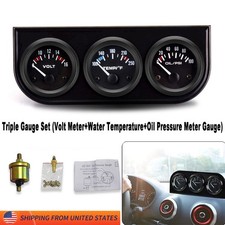 2 52mm Mechanical Black Triple 3 Gauge Kit Water Temp Oil Pressure Volt Meter