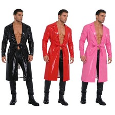 Herren Pu Leder Gothic Trenchcoat Lang Mantel Jacke Langmantel Outwear Clubwear