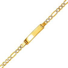14K White Pave Gold 6mm Baby ID Bracelet 4mm Figaro Chain 6" Engraving Available