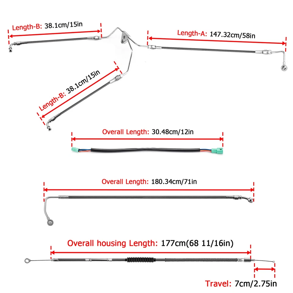 Kit de extensión de cable negro para Harley Touring 2009-2013 manillar ABS de 16"-18" Foto 2 de 4