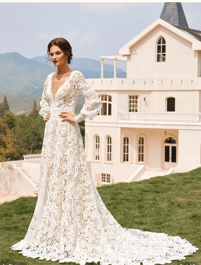 bohemian wedding dress ebay Boho Plunging Wedding Dresses for sale