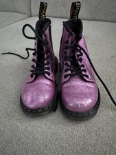 Doc Dr Martens 1460 Junior Purple Cosmic Glitter Boots Kids with AirWair