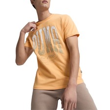 PUMA Court Graphic Crew Neck Short Sleeve T-Shirt Mens Orange Casual Tops 682208