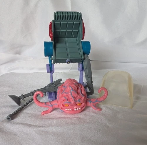 Vintage 1989 TMNT Krang Action Figure - Missing One Arm - Broken Clear Cover