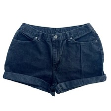 Vintage 90s Chic Black High Waisted Rise Cuffed Denim Jean Shorts - 32