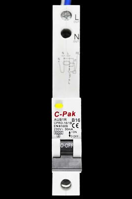 C-PAK 16 AMP CURVE B 6kA 30mA RCBO TYP AC AUB1R CPRO-16/1B CPRO-1B16