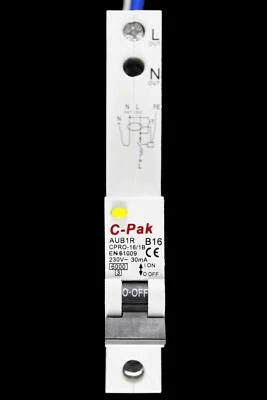 C-PAK 16 AMP CURVE B 6kA 30mA RCBO TYPE AC AUB1R CPRO-16/1B CPRO-1B16