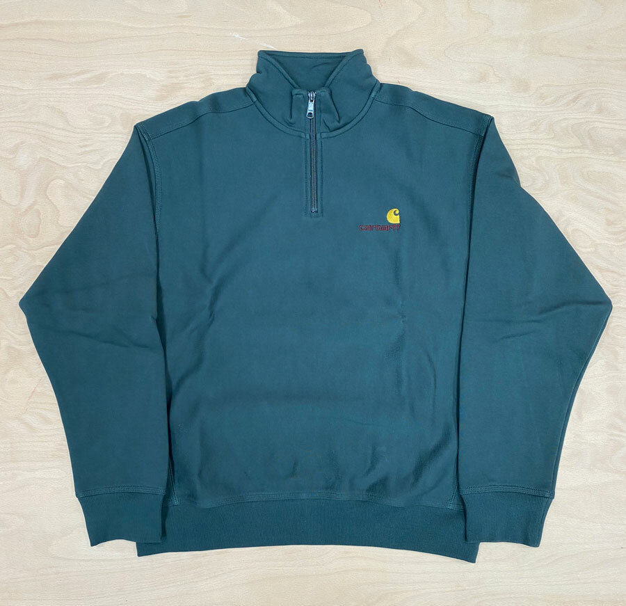 Sudadera Carhartt Wip Media Cremallera American Script Verde Teal Oscuro Persecución Jersey
