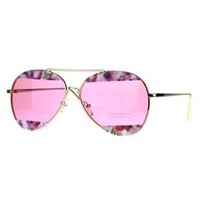 Women's Gold Pilot Sunglasses Floral Print Cropped Covered Shades UV400