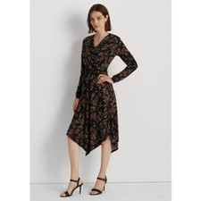 Lauren Ralph Lauren Womens Floral V-Neck MIDI Dress