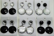  wholesale jewelry lot black & clear glass round fashion drop/dangle earrings