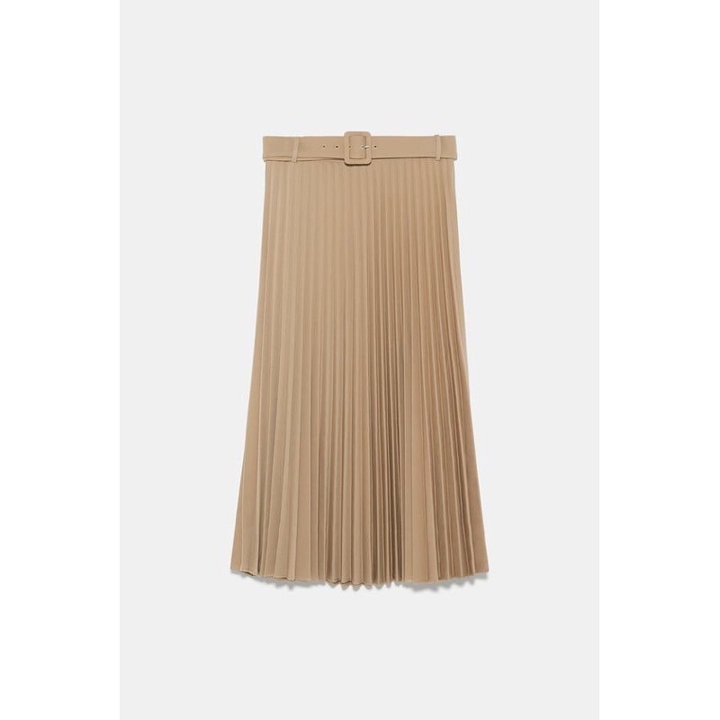 ZARA Womens Pleated Skirt with Belt Beige Size XL 305065 | eBay