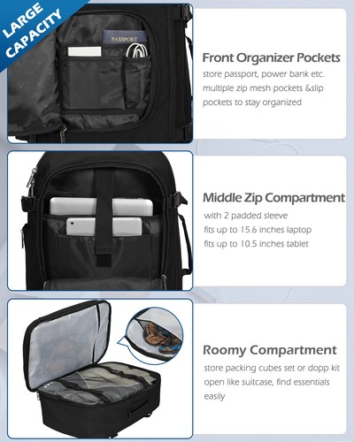 "Mochila de viaje 40L para hombre y mujer maleta aprobada en vuelo 20""" - Imagen 5 de 41