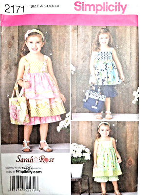 Dress Top Capri Pants Bag Summer Girls 3-8 Simplicity 2171 Sewing Pattern