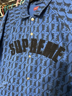 Supreme Snap Panther Print Cotton - Denim Look Jacket - BLUE