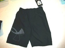 NEW Under Armour black boys swim suit trunk board shorts sz 7 logo swimsuit