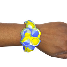 Push Pop Bracelet Bubble Pop Fidget Toy Sensory Wrist Band Marble Blue Yellow