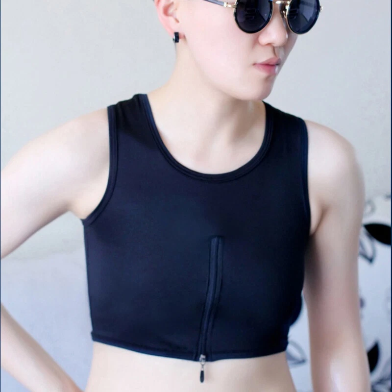 Lesbisch Les Tomboy Bauchfreies Top Brust Binder Halb Zip Ftm Bandage Übergrößen - Bild 4 von 4