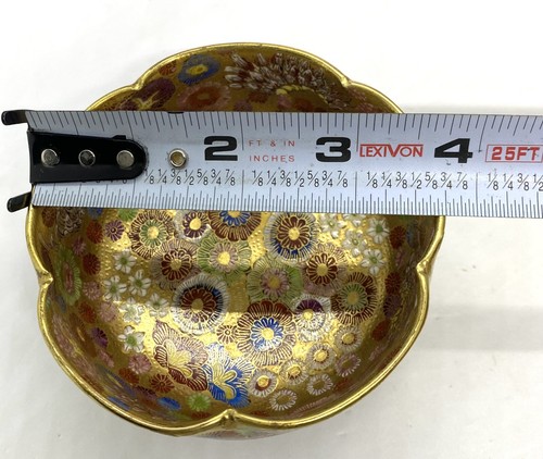 Japanese Hand Painted Koshida Kyoto Satsuma Thousand Flower Bowl 3.3/4 x 1.3/4” - Picture 11 of 12