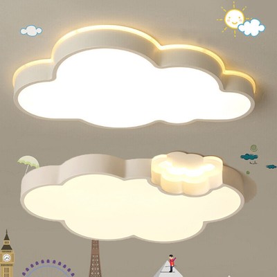 Simple Cloud Shape Light Kids Room Flush Mount Light with Dimmer Remote Control