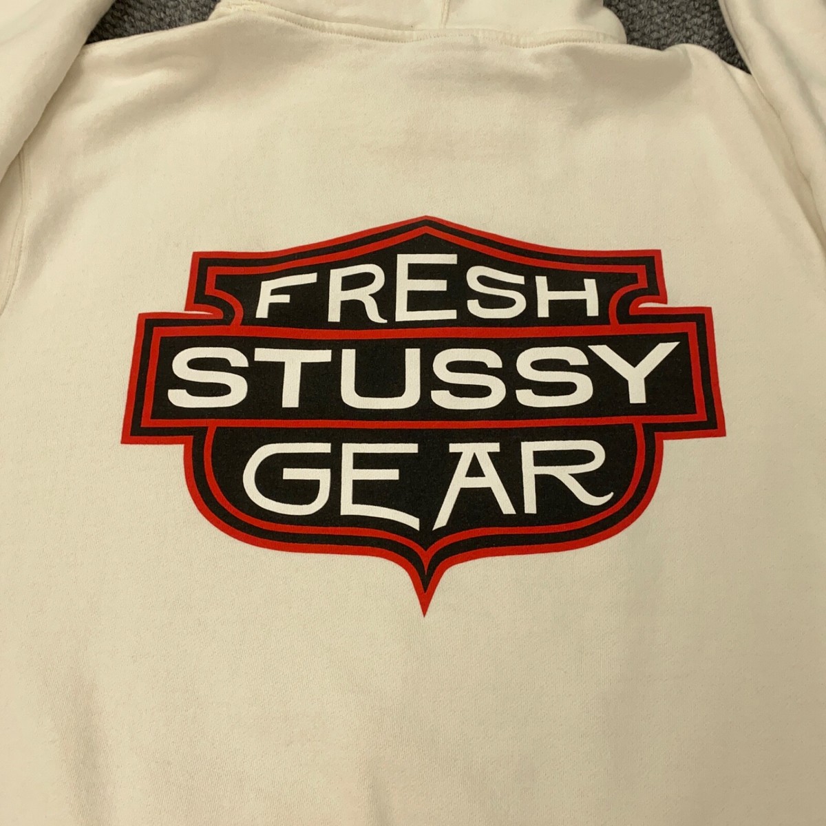 Stussy Fresh Gear Hoodie Mens XL Natural Logo Sweatshirt