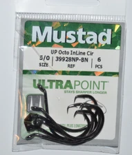 mustad UP Octo InLine circle hook live bait etc... size 5/0 39928np-bn