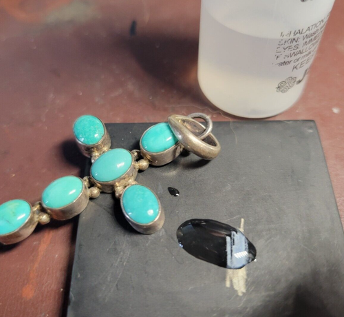 BOLD Ethnic Sterling Silver Turquoise Cross Bezel Cabochon Setting 7.6 grams - Picture 6 of 7