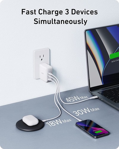 Anker 100W USB-C Wall Charger 3-Ports GaN II Tech Fast Charging+5ft USB-C Cable - Picture 6 of 9