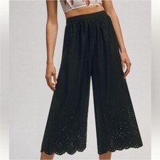 ANTHROPOLOGIE Wide Leg Eyelet Cropped Pants Black NEW