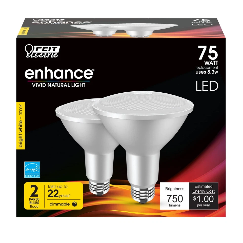 Feit Electric 75 Watt Equivalent PAR30 LED Light Bulbs Dimmable 2 Pack - Image 2 of 4
