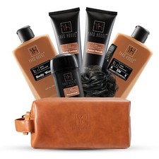 Luxury Bath  Body Gift Set for Men w. Toiletry Bag -7Pc Grooming Kits for Him