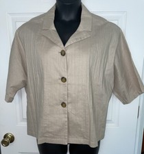 Coldwater Creek Sz 14 Linen Cotton Khaki Textured Lagenlook Shirt Jacket EUC