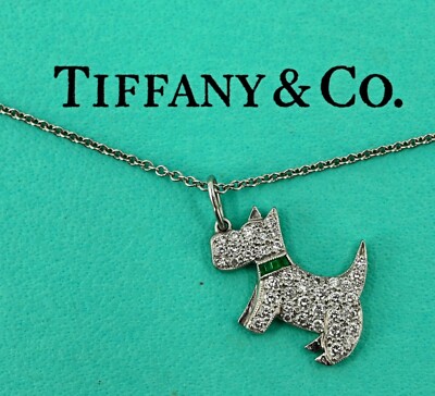 Tiffany & Co Platinum .30CT Diamond and Emerald Scottie Dog