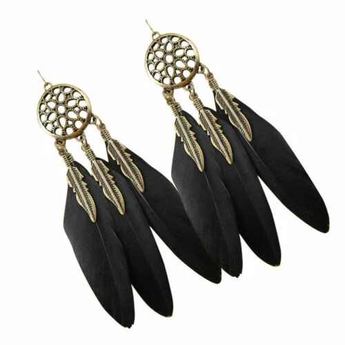 Boucles d'oreilles fantaisie noirs en plume