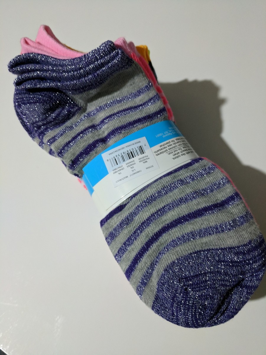 Girls 10 Pack No Show socks multi colored striped size L 4-10 NEW