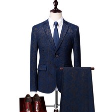 Men's Business Formal Suit Blazer Casual Flower Suit Slim Groom's Wedding Suits