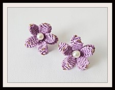 Lavender Raffia Flower Earrings Large 1.5" Diameter Lightweight