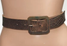WILLIAM RUST Studded Brown Genuine Leather Belt - Copper Buckle  - Size 34