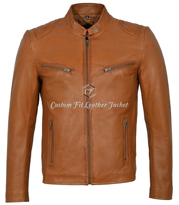 SPEED Herren Echtleder Jacke hellbraun gewaschen klassisch Biker Motorrad Stil SR-02