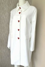 Love Moschino White Jacquard Coat Red Heart Buttons Uk 12-14 Retail £420 Bnwt