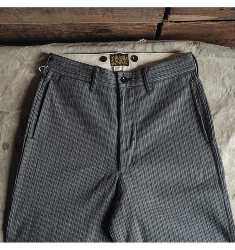 Men's 1930's Black and Grey Stripes Pants Vintage Style Suit Trousers retro - Picture 6 of 18