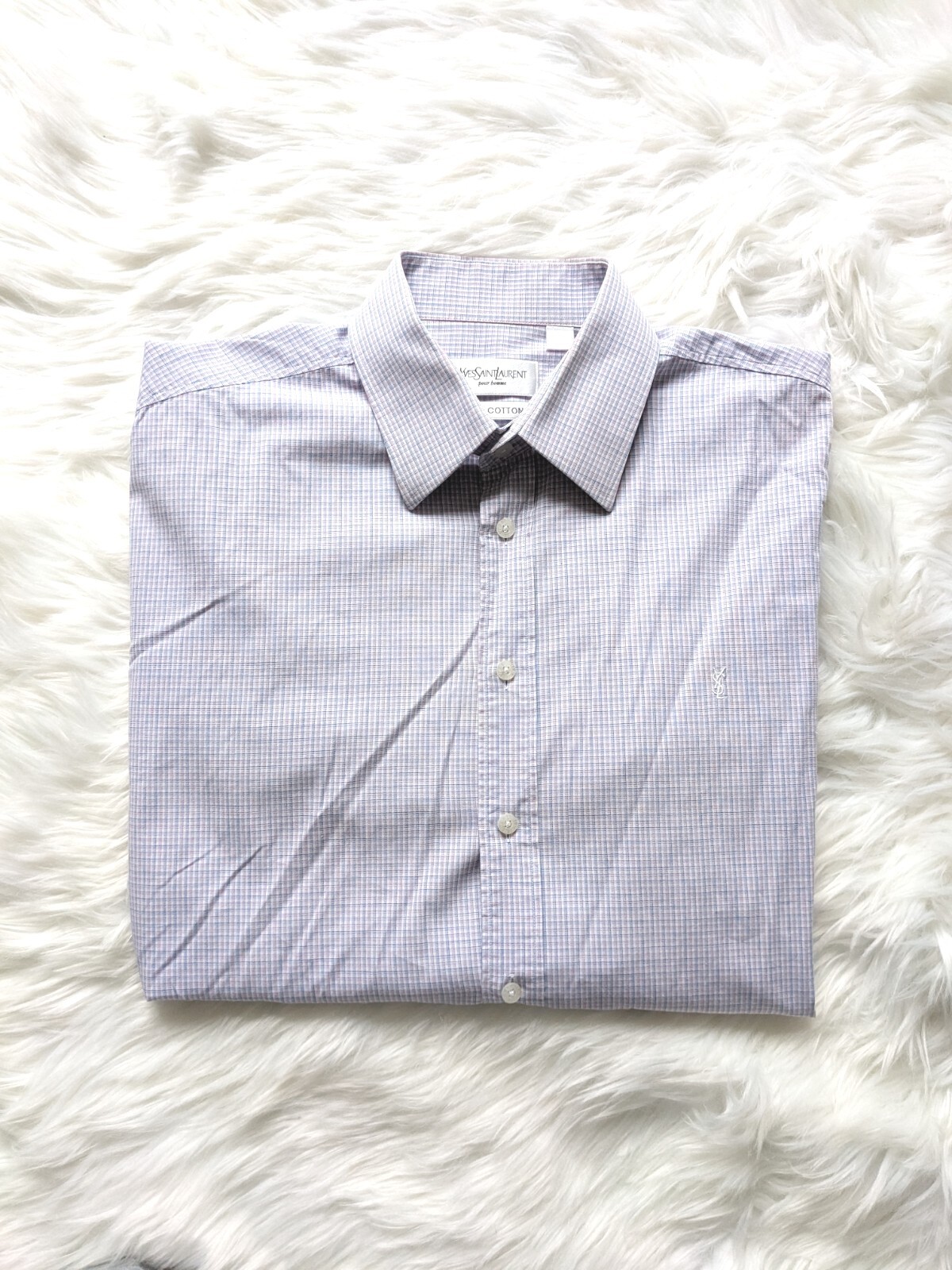 YSL Yves Saint Laurent Smart Shirt abbottonata Taglia Large Rosa Blu...