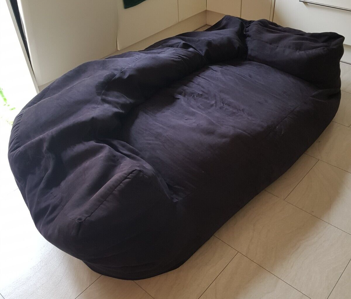 Large 2 Seater Sofa Couch Pet Bed Bean Bag Black Suede Like Fabric Zip