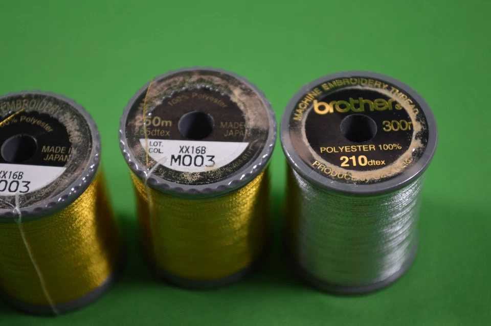 Lot of 4 Embroidery Thread,Janome,Brother,Gold,Green,Silver,Polyester,250m,New - Image 3 of 3