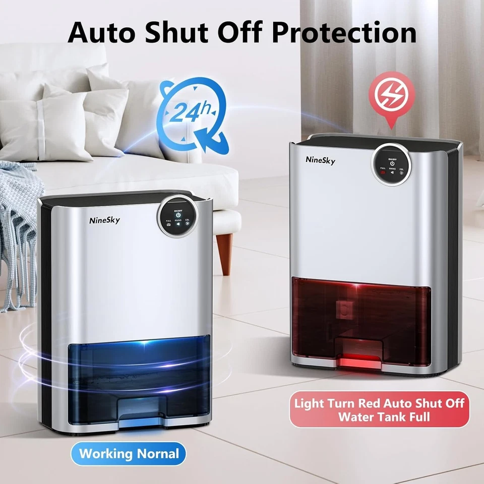 Deshumidificador 1000 pies cuadrados 2,5 L 70 oz habitación mediana a grande para sótanos de hogar oficina Foto 4 de 4