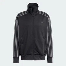 Adidas XL Men's Track Jacket Black 3 Stripes Premium Loose Full Zip Pockets  New