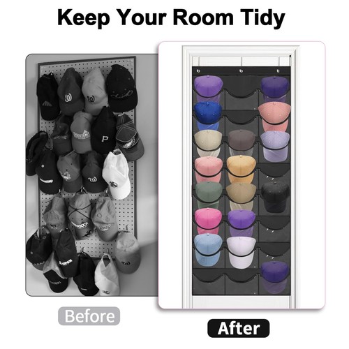 24 Taschen über der Tür Hutablage Baseballkappen Organizer Display für Wand Türen - Bild 4 von 6