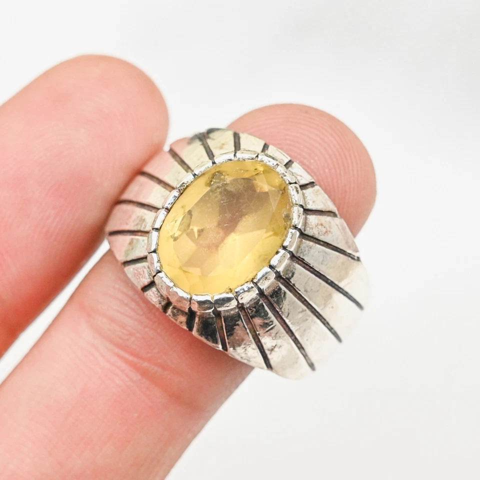 黄水晶男式戒指 925 纯银声明流行戒指,所有尺寸 M265 — 第 2/4 张图片