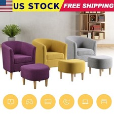 Leisure Arm Accent Chair Linen Fabric Single Sofa W/Ottoman & Soft Cushion Hotel