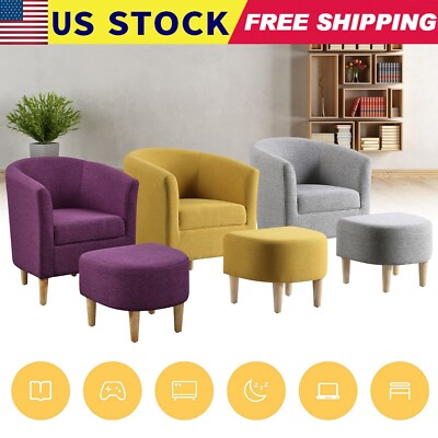 Leisure Arm Accent Chair Linen Fabric Single Sofa W/Ottoman & Soft Cushion Hotel